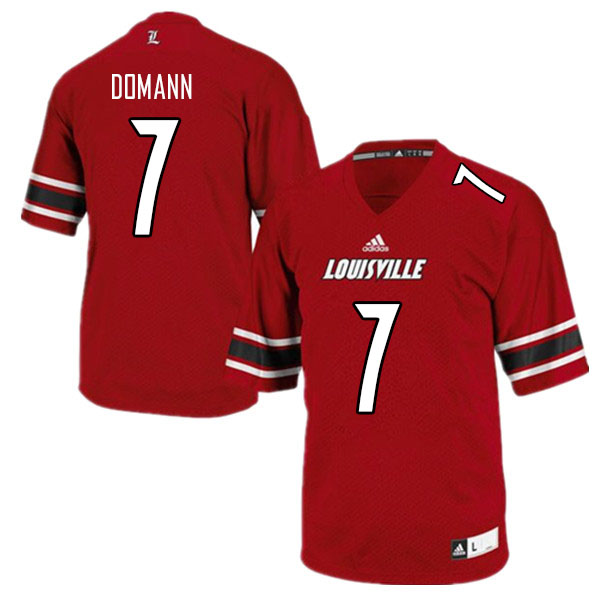 Men #7 Brock Domann Louisville Cardinals College Football Jerseys Sale-Red - Click Image to Close